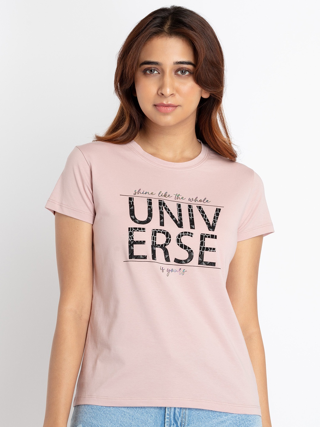 

Status Quo Round Neck Typography Printed T-shirt, Pink