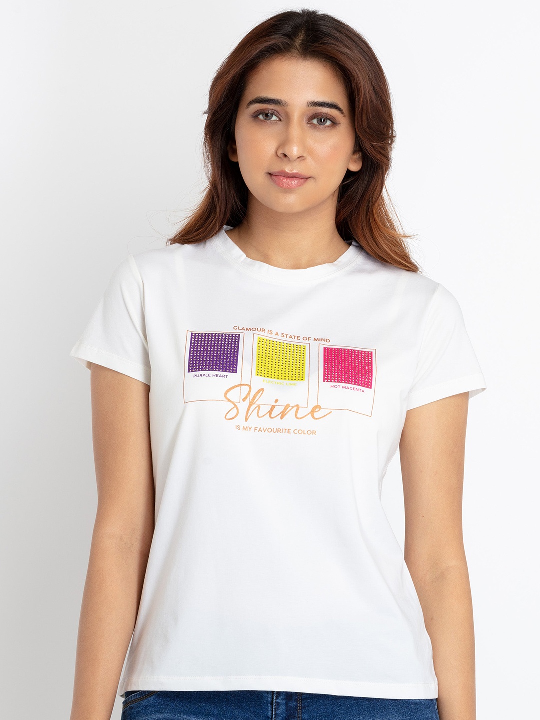 

Status Quo Typography Printed Embellished T-shirt, Off white
