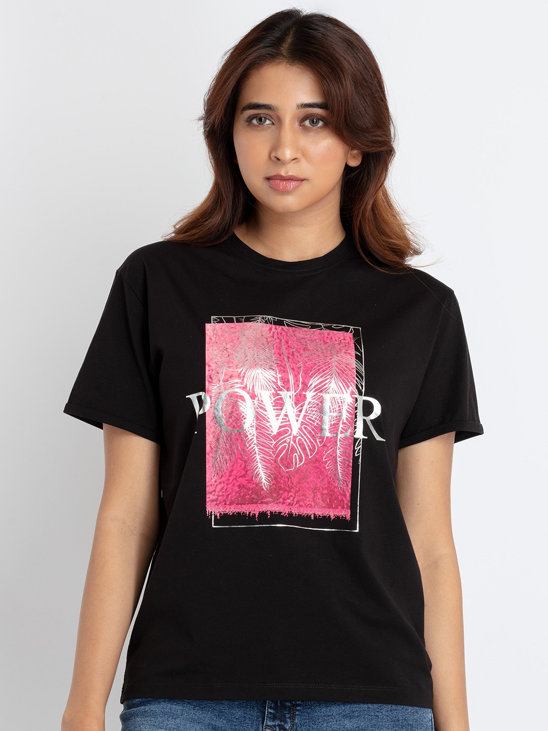 

Status Quo Round Neck Typography Printed T-shirt, Black