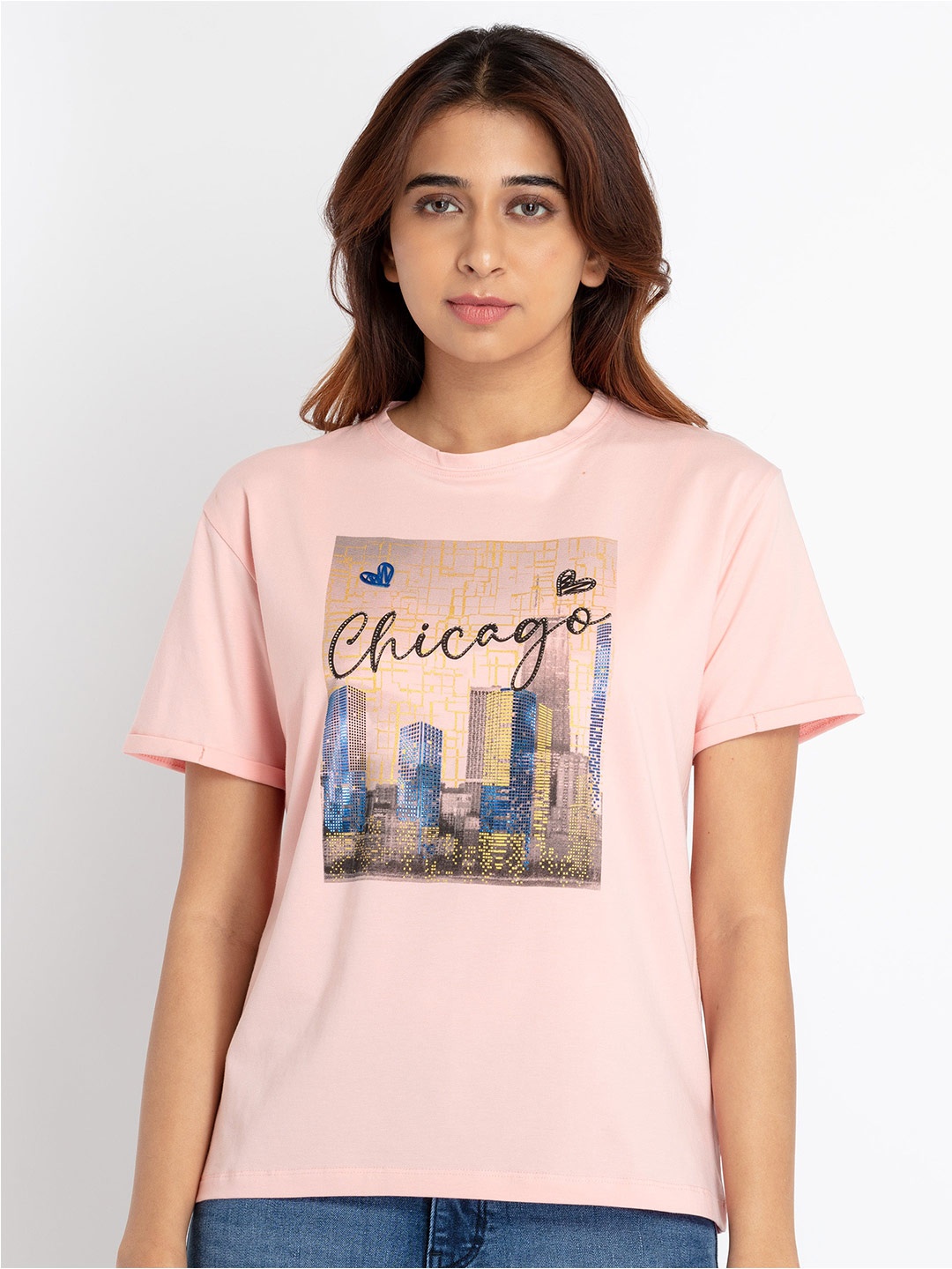 

Status Quo Typography Printed Cotton T-shirt, Peach