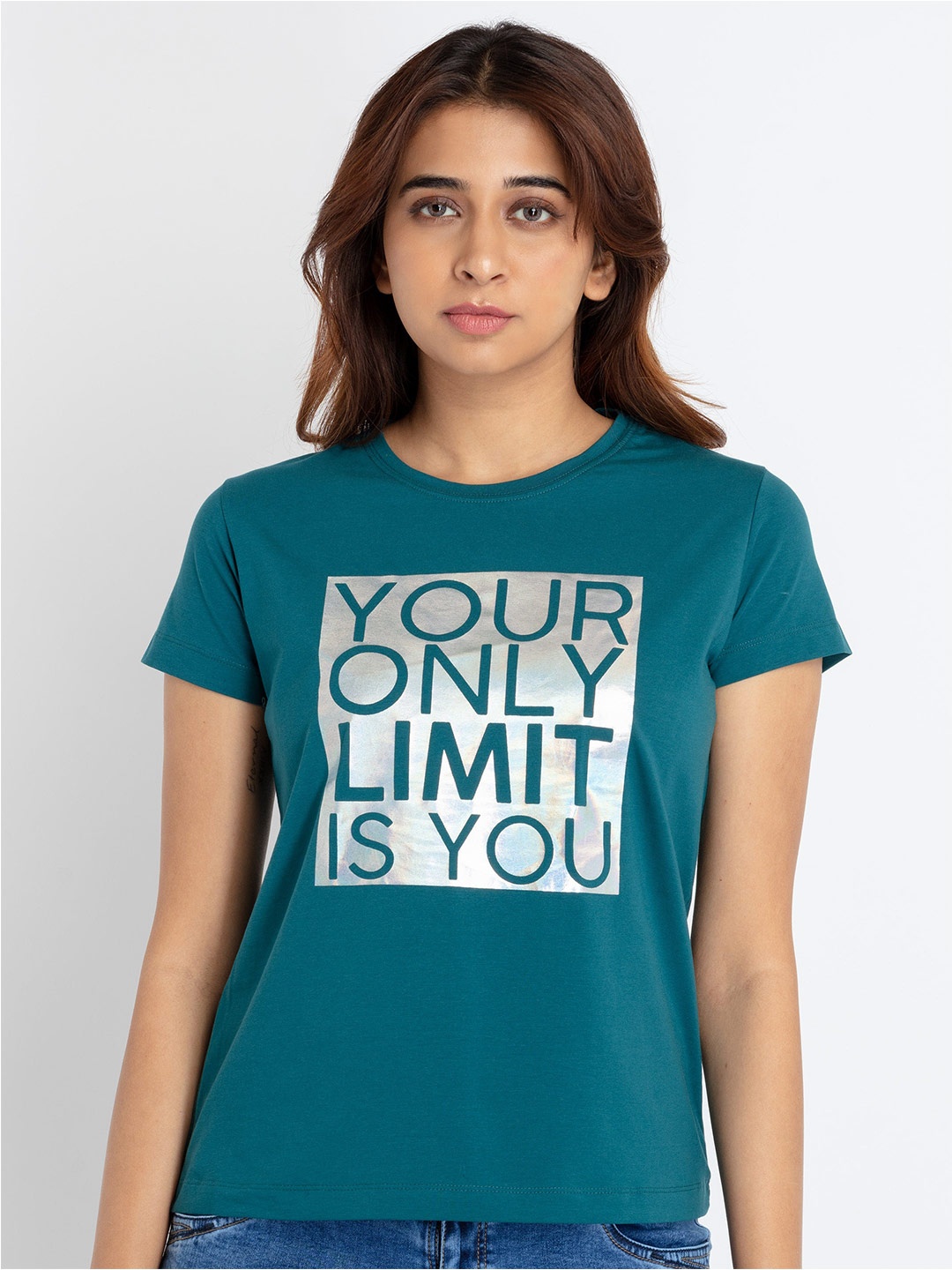 

Status Quo Typography Printed Round Neck Cotton T-shirt, Teal