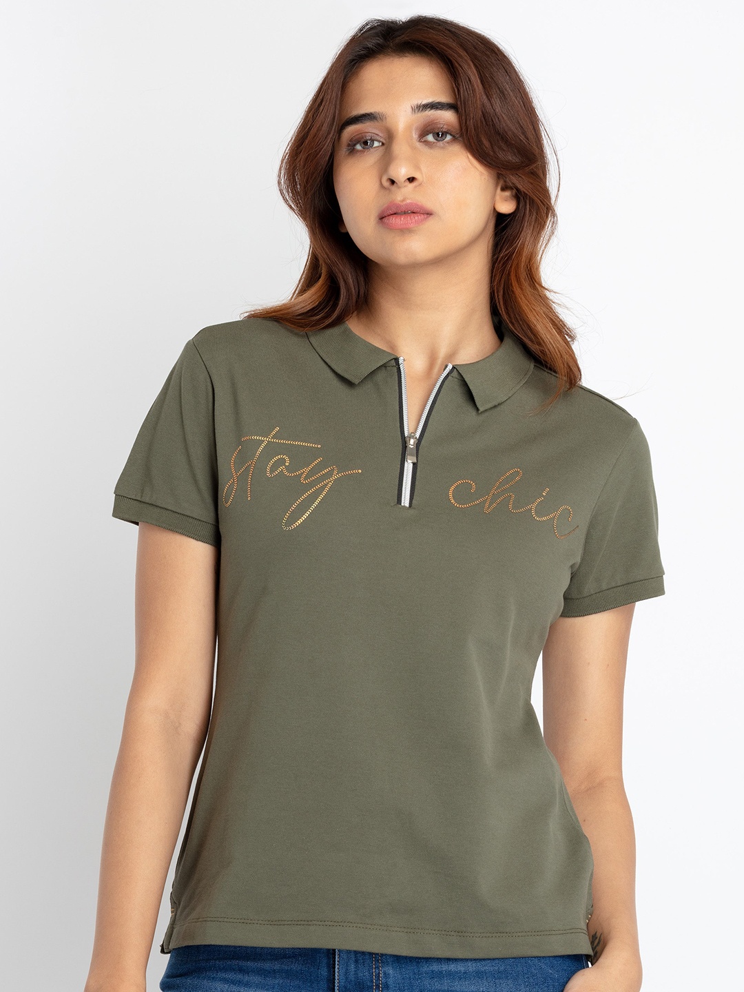 

Status Quo Typography Printed Polo Collar T-shirt, Olive