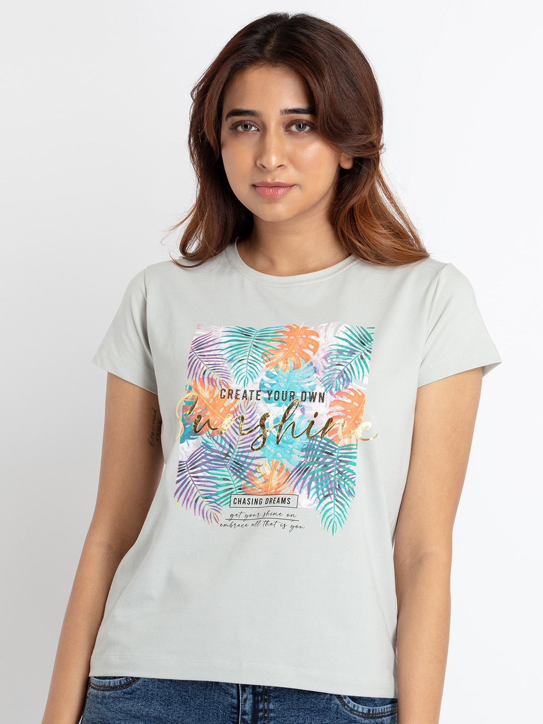 

Status Quo Typography Printed Tropical T-shirt, Grey