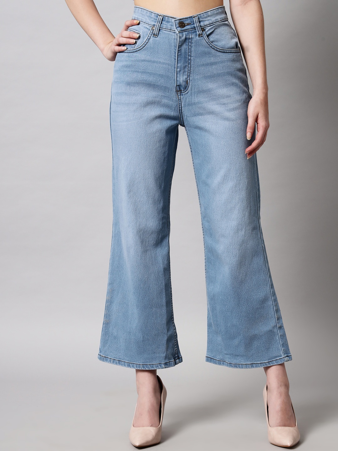

GUTI Women Bootcut High-Rise Light Fade Stretchable Cotton Jeans, Blue