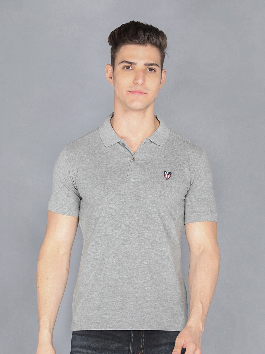 

LIVFREE Polo Collar Slim Fit T-shirt, Grey melange