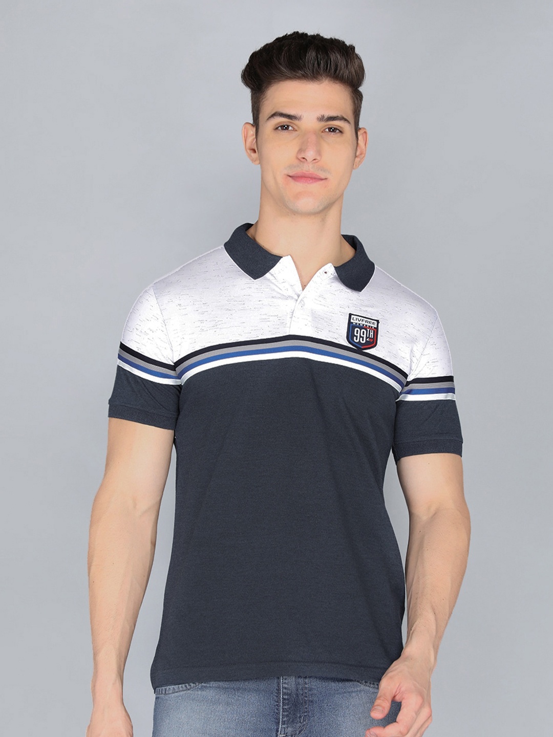 

LIVFREE Colourblocked Polo Collar T-shirt, Charcoal