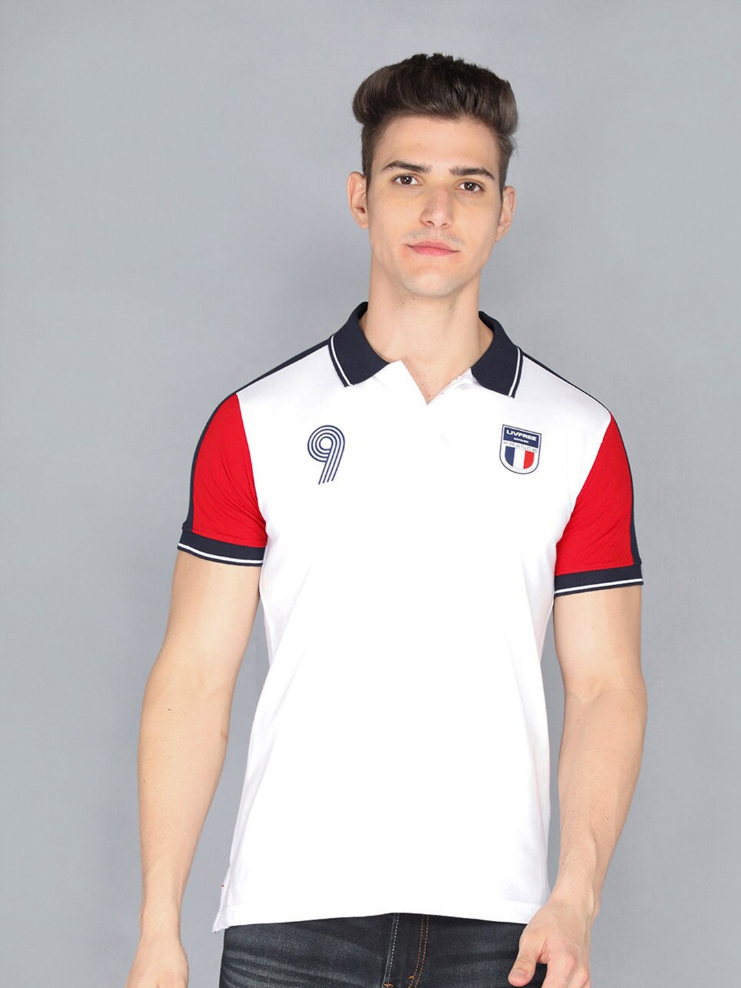 

LIVFREE Colourblocked Polo Collar T-shirt, White