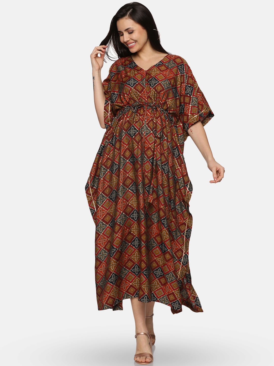 

CHARISMOMIC Floral Printed Maternity Kaftan Midi Dress, Maroon