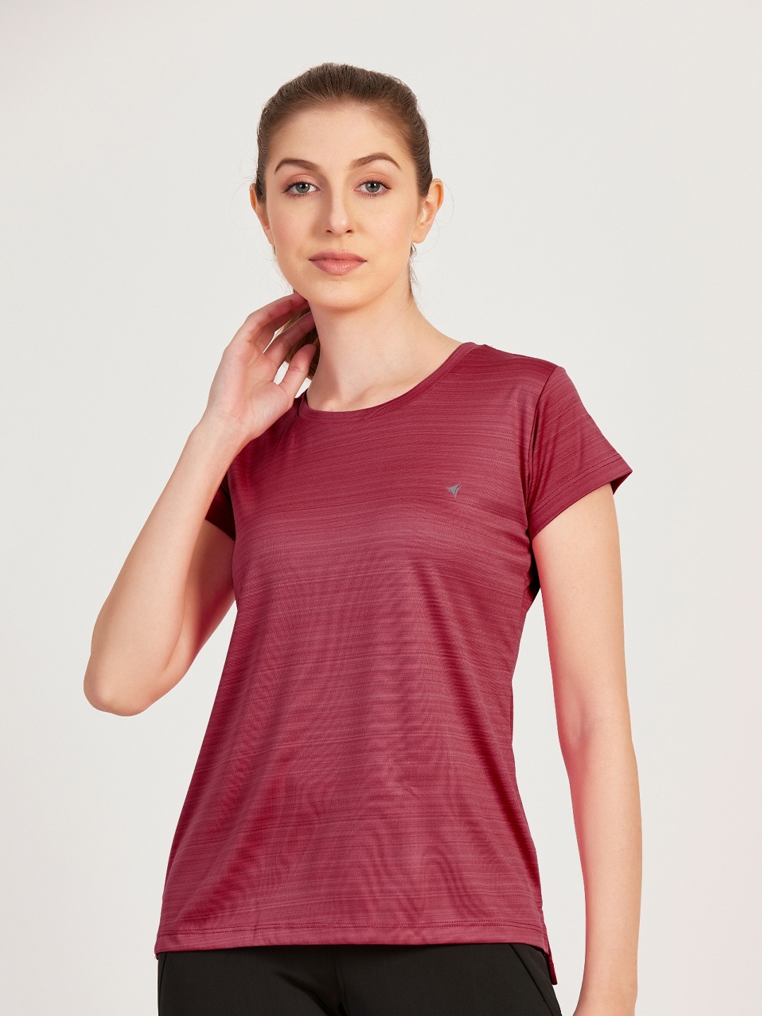 

NEVA Cap Sleeve Round Neck Cotton T-shirt, Maroon