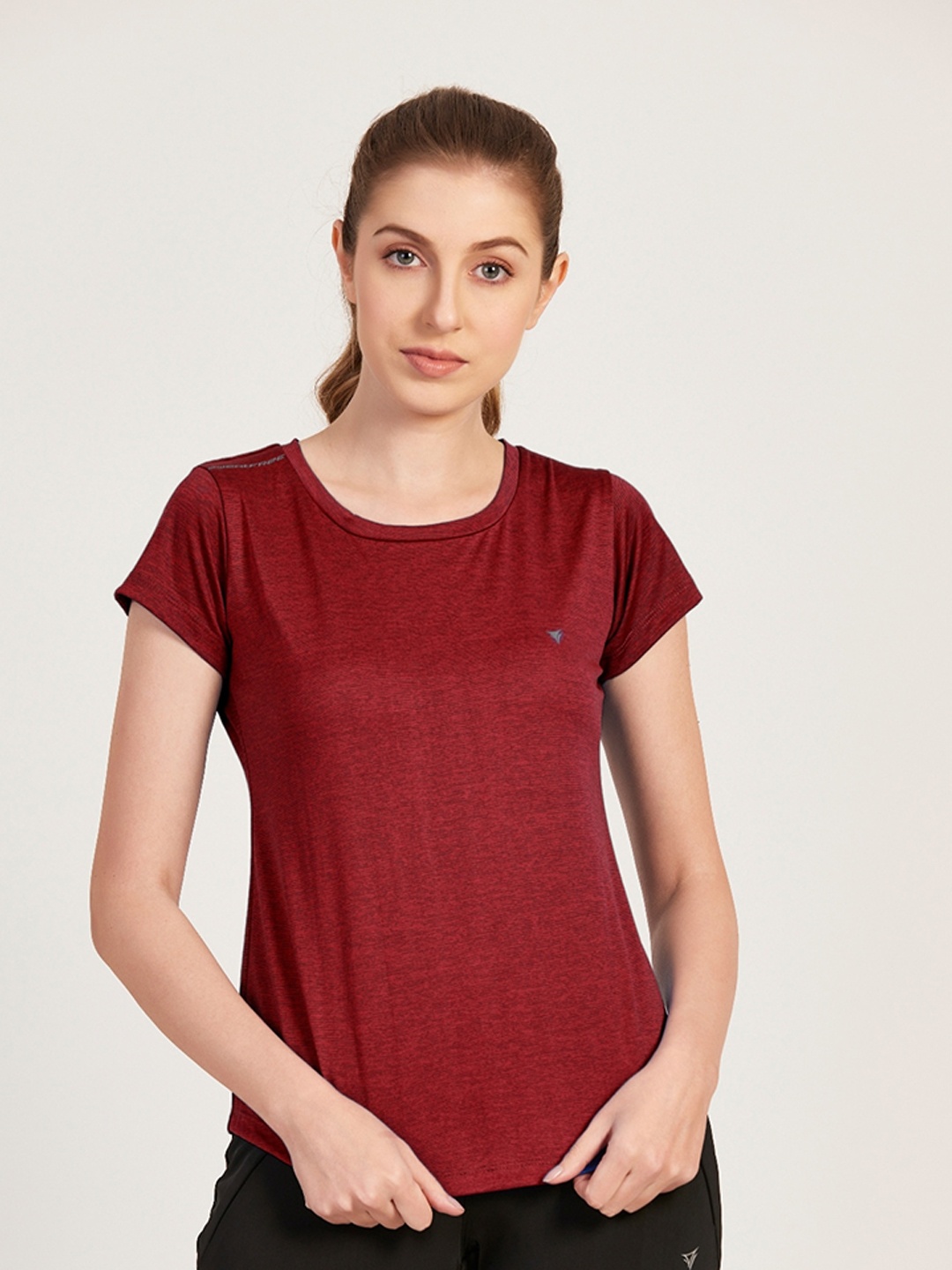 

NEVA Cap Sleeve Round Neck Cotton T-shirt, Maroon