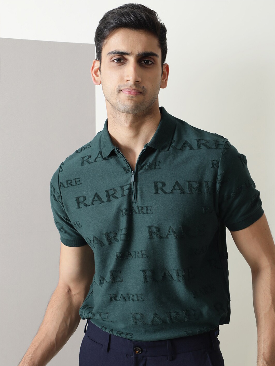 RARE RABBIT Men Gesset Polo Collar Cotton Slim Fit T-Shirt, Green