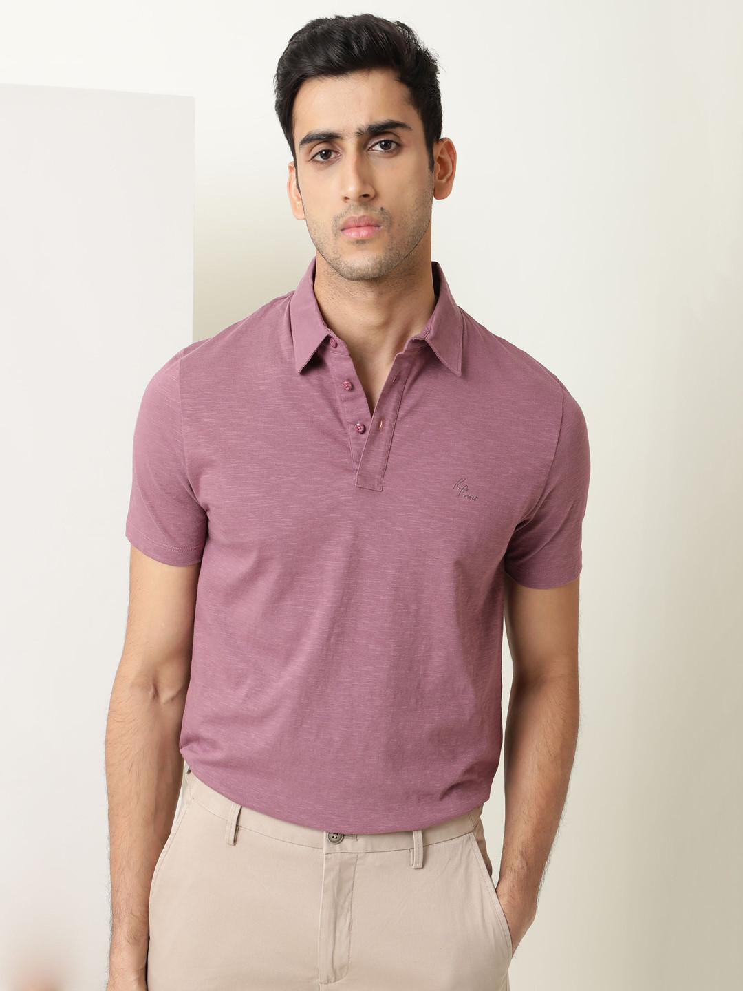 

RARE RABBIT Men Rings-4 Slim Fit Solid Polo Collar T-Shirt, Pink