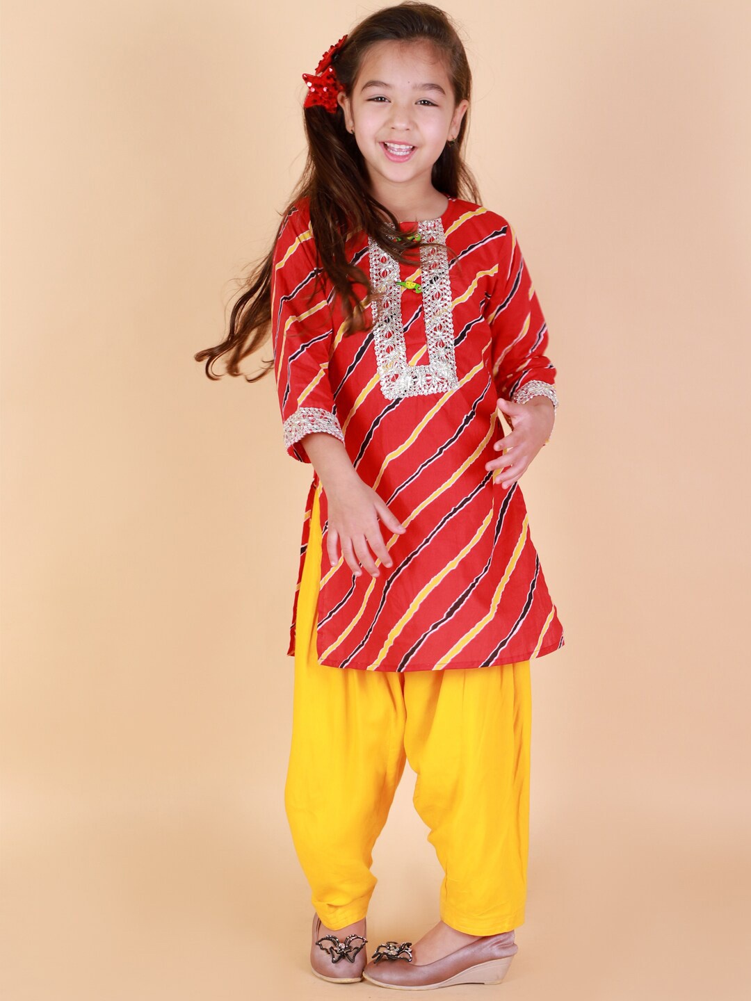 

KID1 Leheriya Printed Pure Cotton Kurta with Salwar, Red