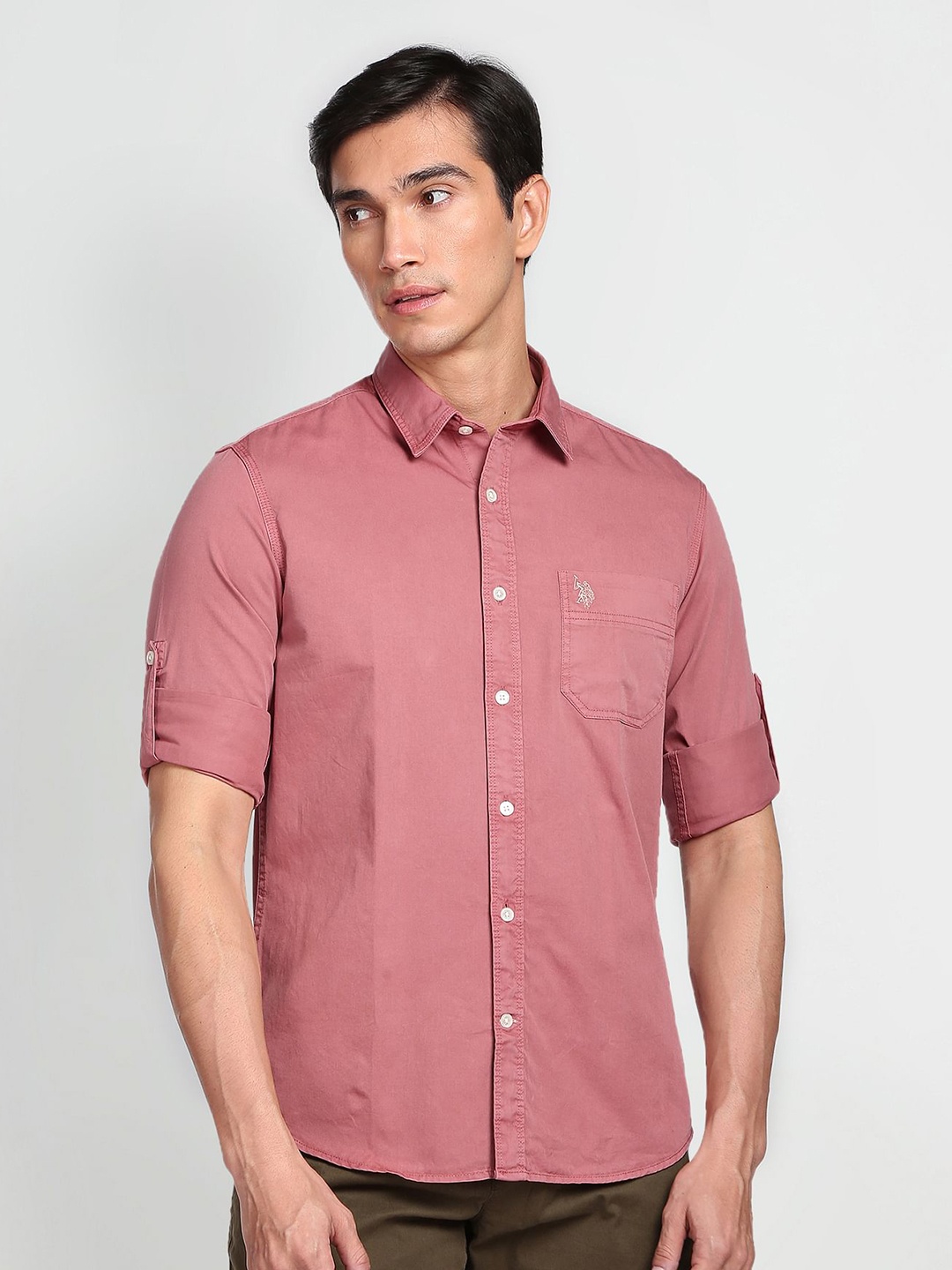

U.S. Polo Assn. Denim Co. Solid Twill Convertible Sleeve Casual Shirt, Pink