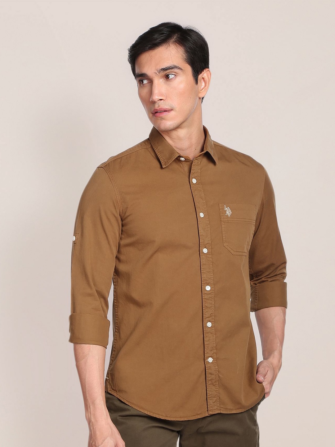 

U.S. Polo Assn. Denim Co. Pure Cotton Twill Convertible Sleeve Casual Shirt, Brown