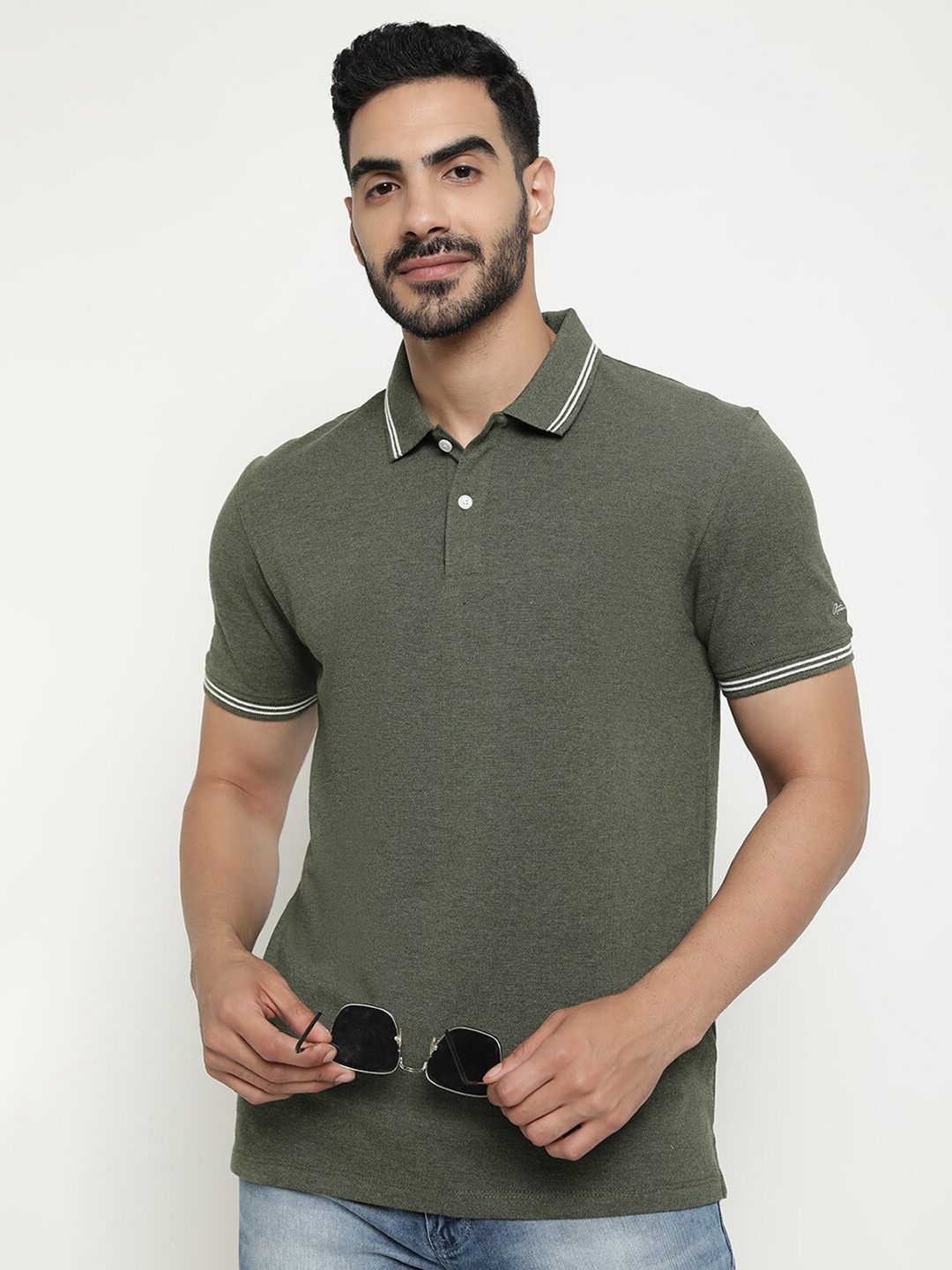 

Octave Plus Size Polo Collar Cotton T-shirt, Olive