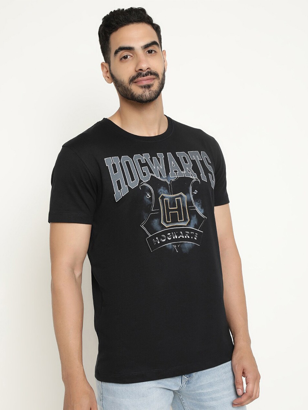 Octave Typography Printed Cotton T-shirt, Navy blue