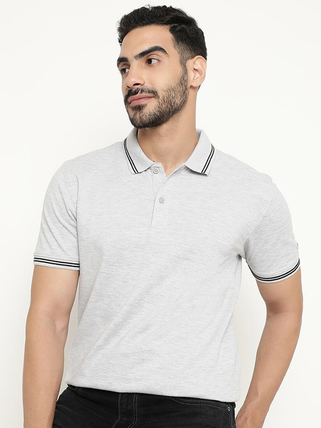 

Octave Plus Size Polo Collar Cotton T-shirt, Grey