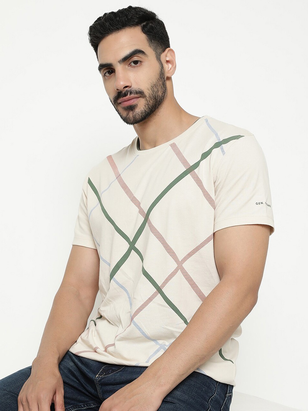 

Octave Striped Cotton T-shirt, Cream