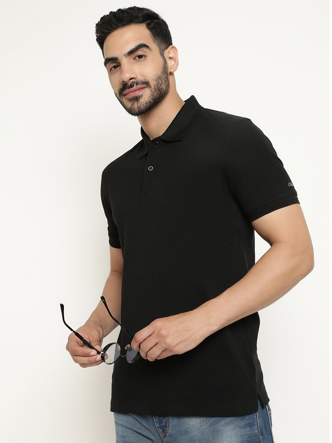 

Octave Polo Collar Cotton T-shirt, Black