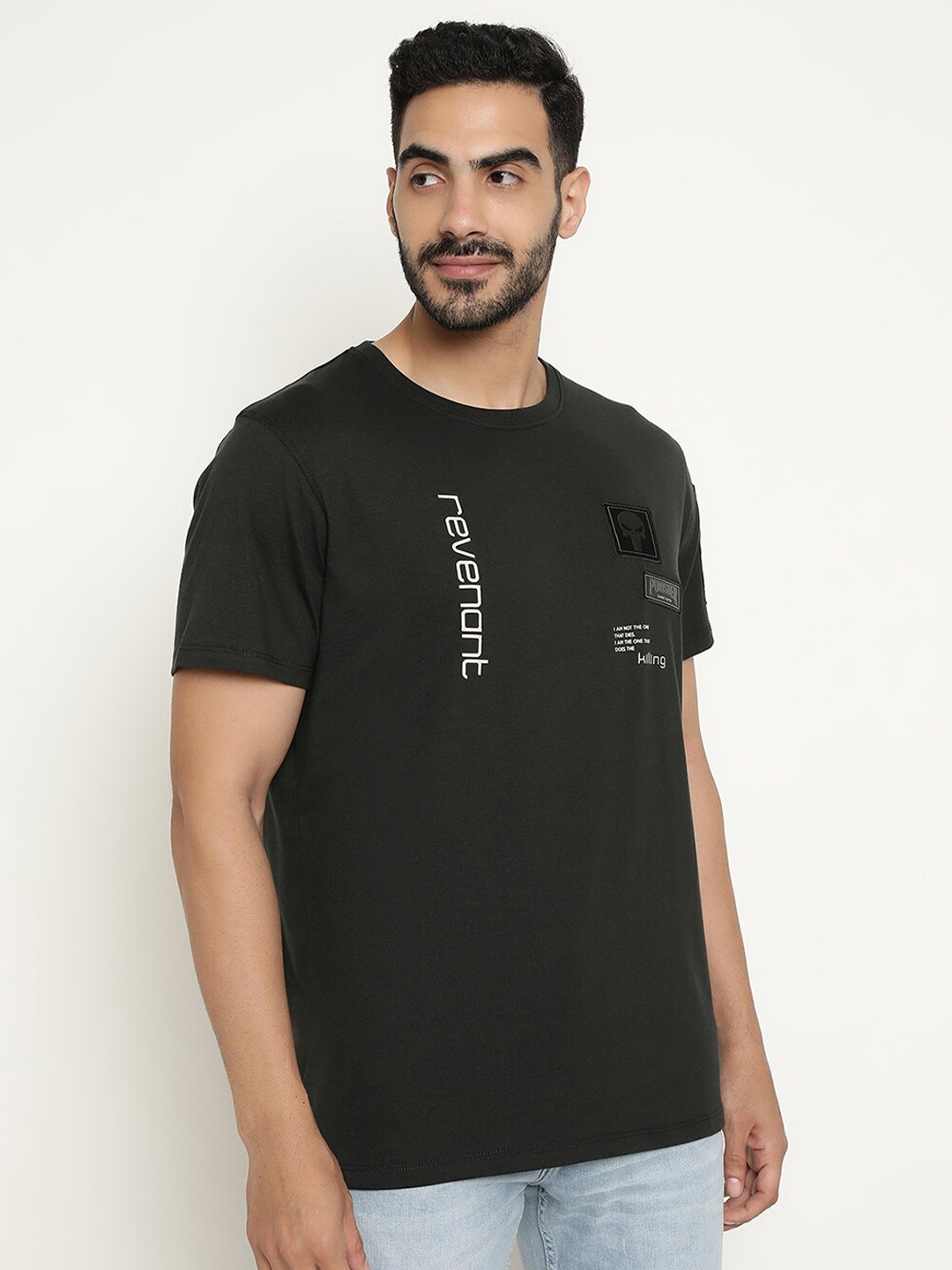 

Octave Typography Printed Cotton T-shirt, Charcoal