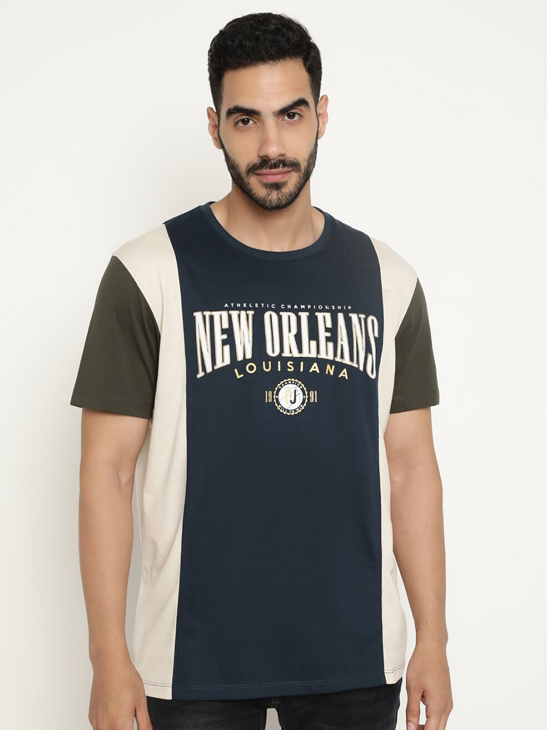 

Octave Typography Printed Cotton T-shirt, Navy blue