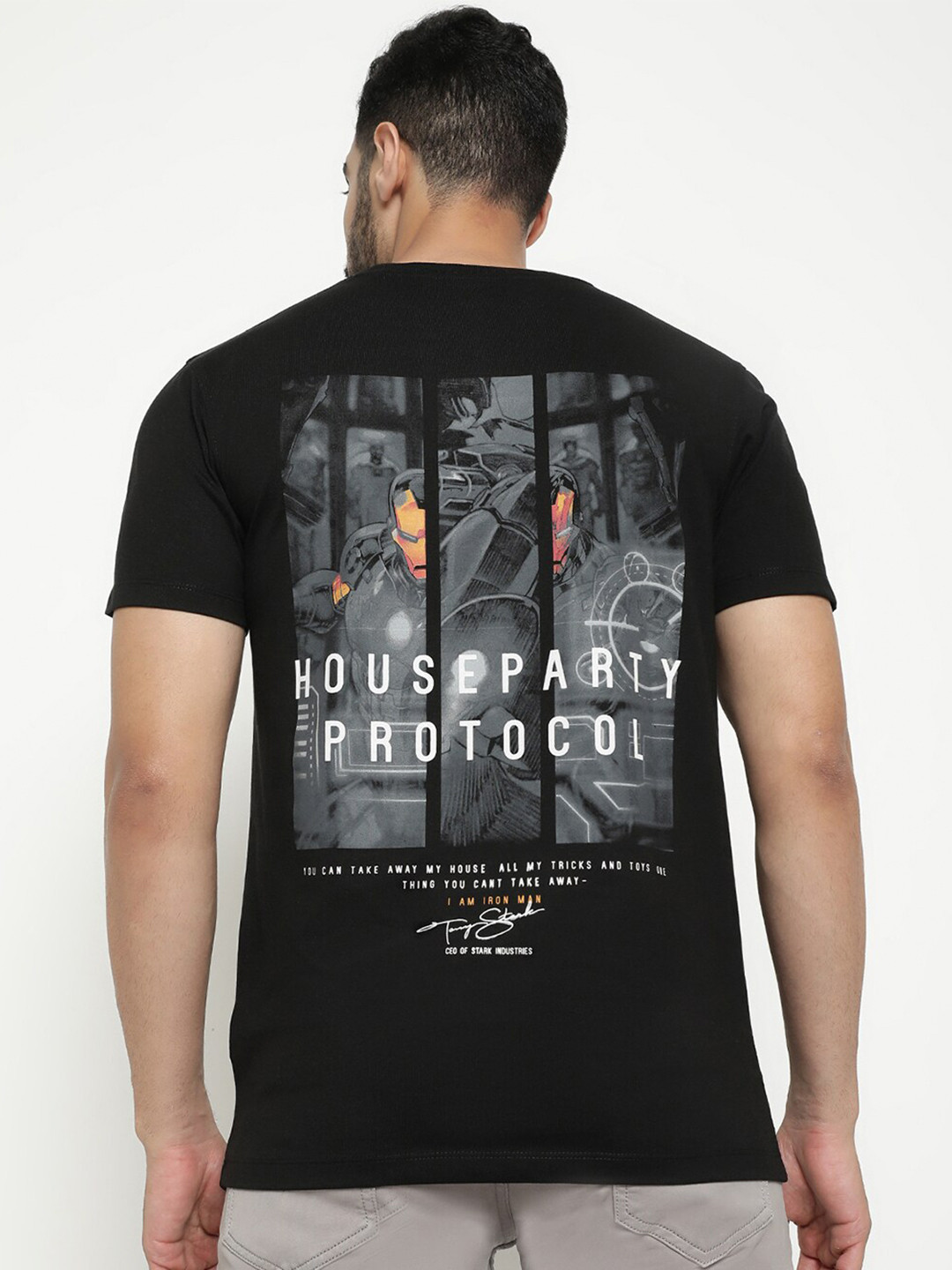 

Octave Iron Man Printed Cotton T-shirt, Black