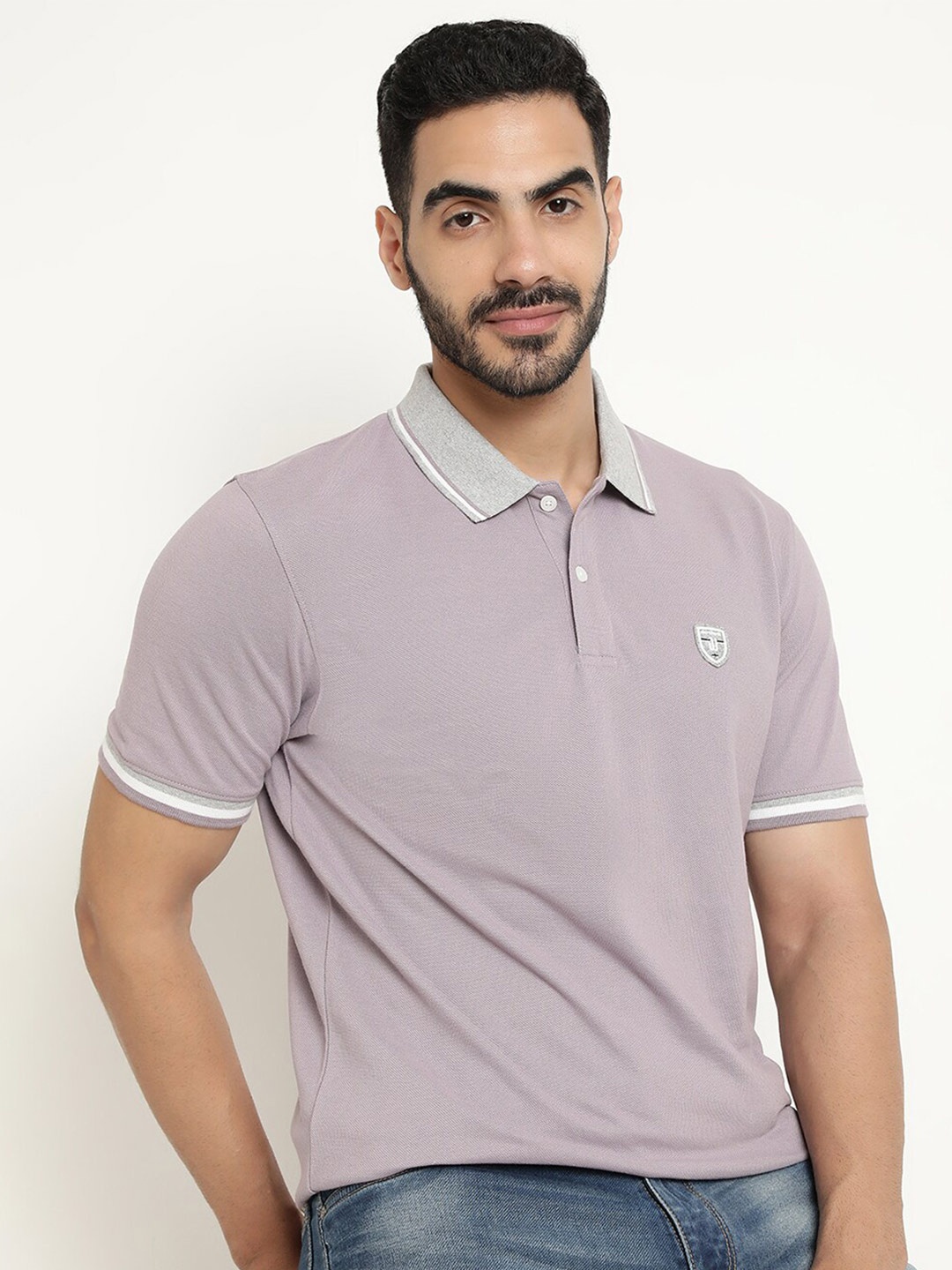 

Octave Plus Size Polo Collar Cotton T-shirt, Purple