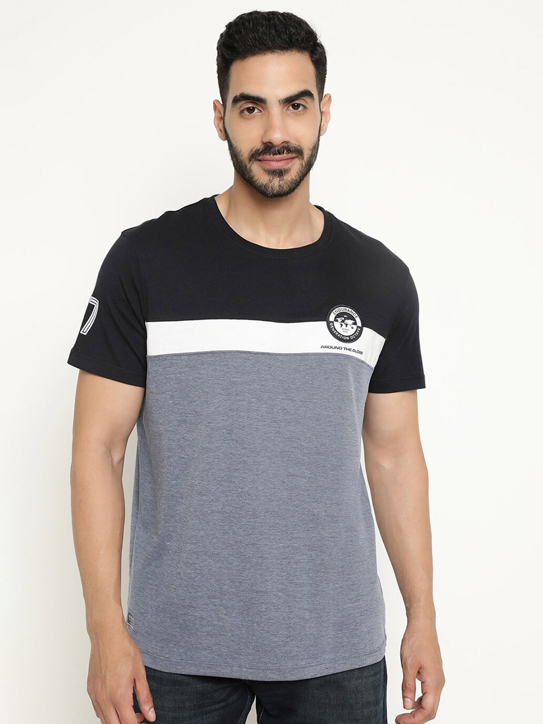 

Octave Colourblocked Cotton T-shirt, Navy blue