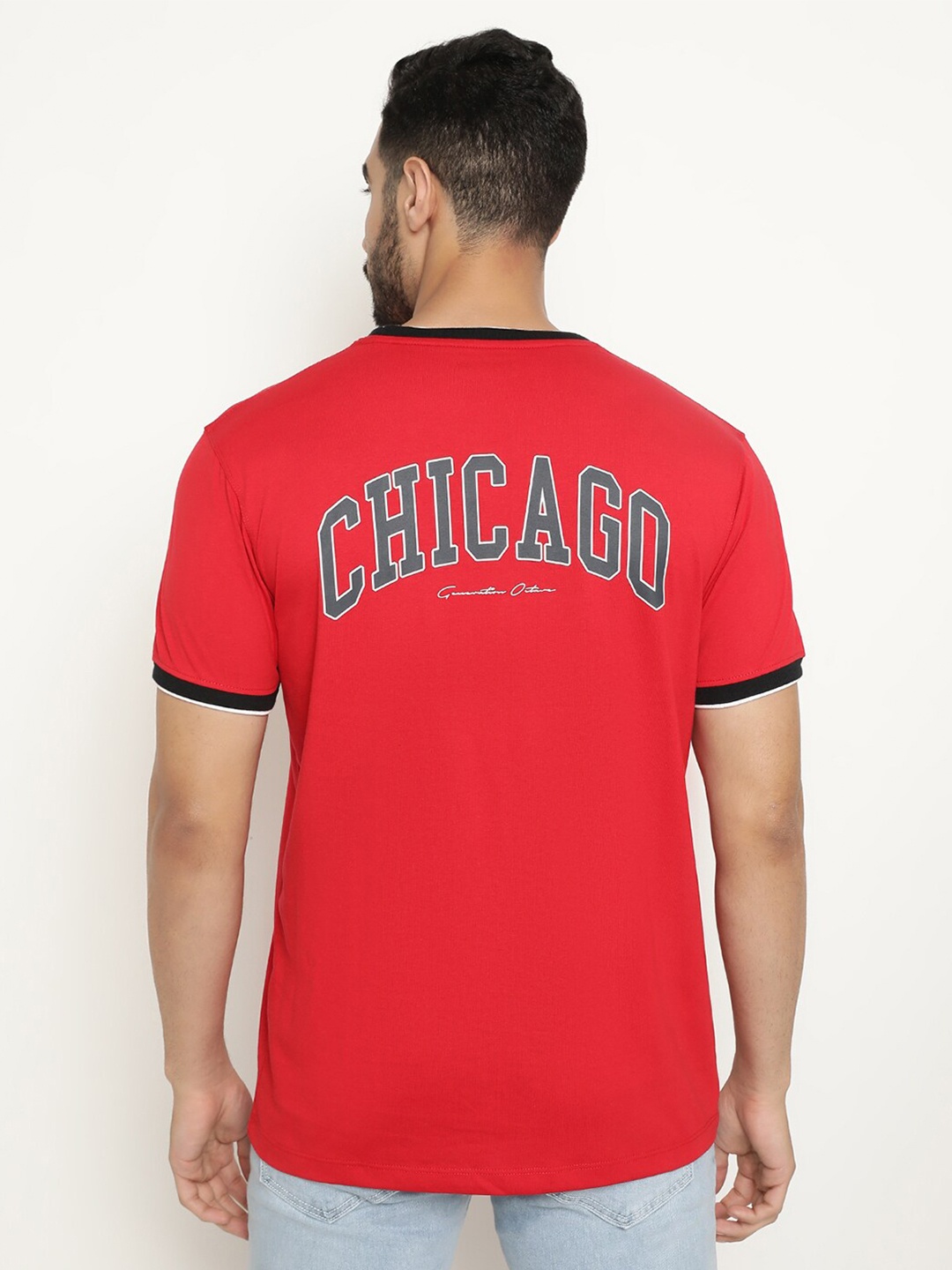 

Octave Typography Printed Cotton T-shirt, Red