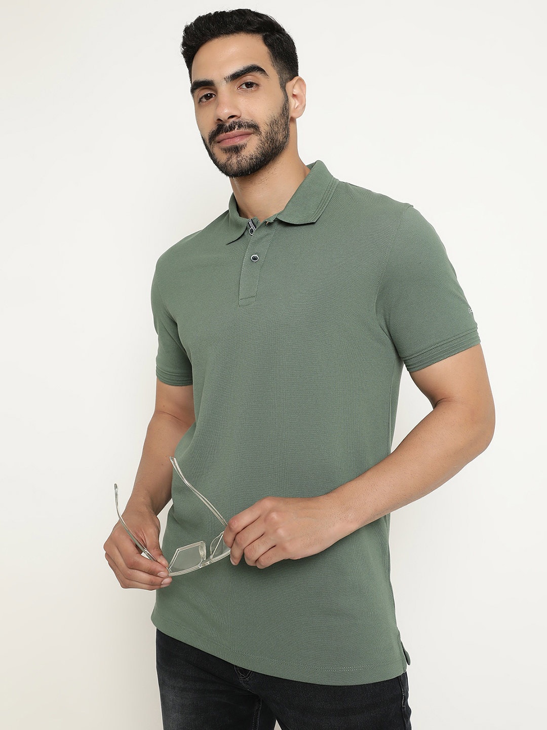 

Octave Polo Collar Cotton T-shirt, Olive