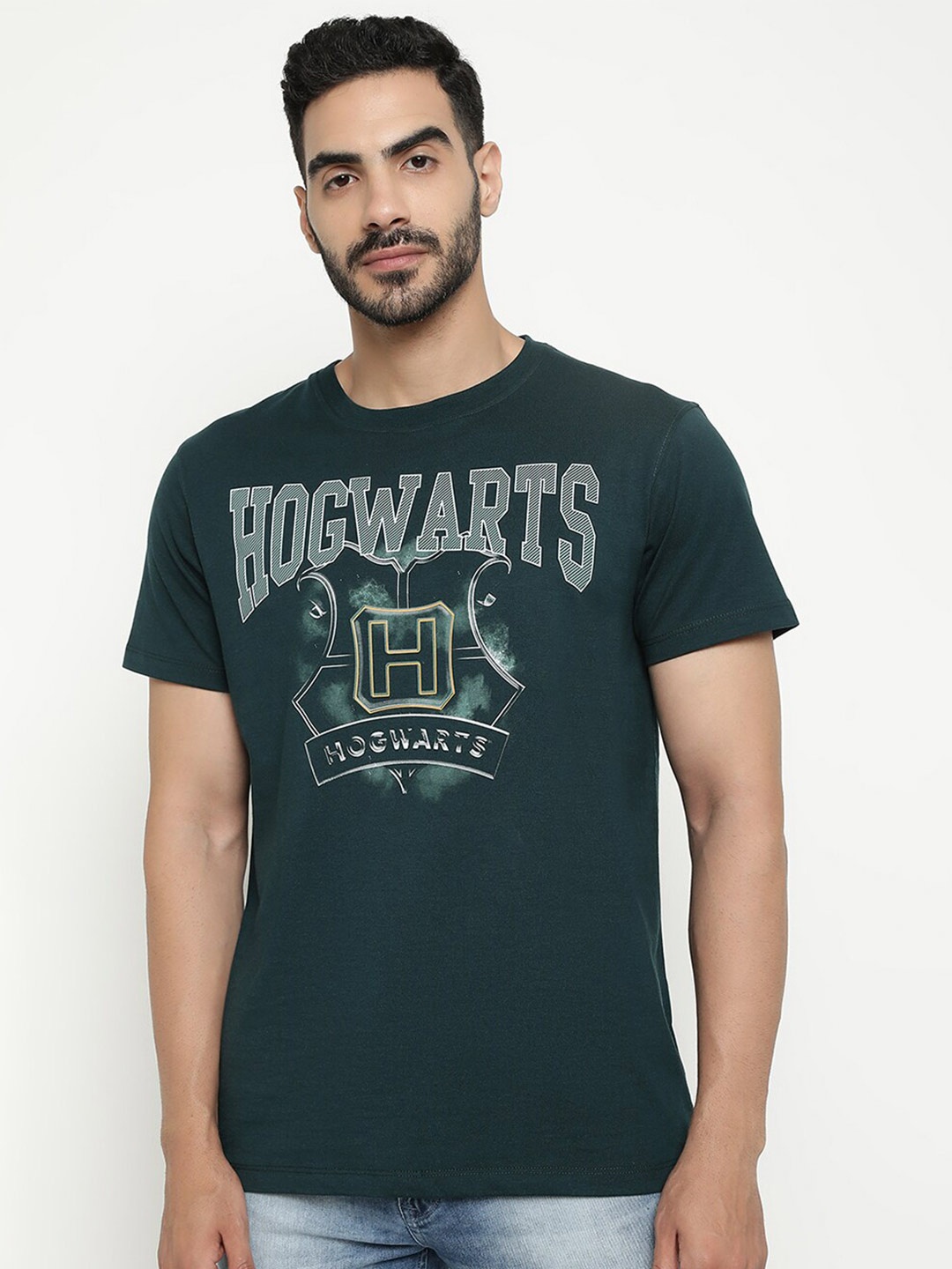 

Octave Typography Printed Cotton T-shirt, Teal