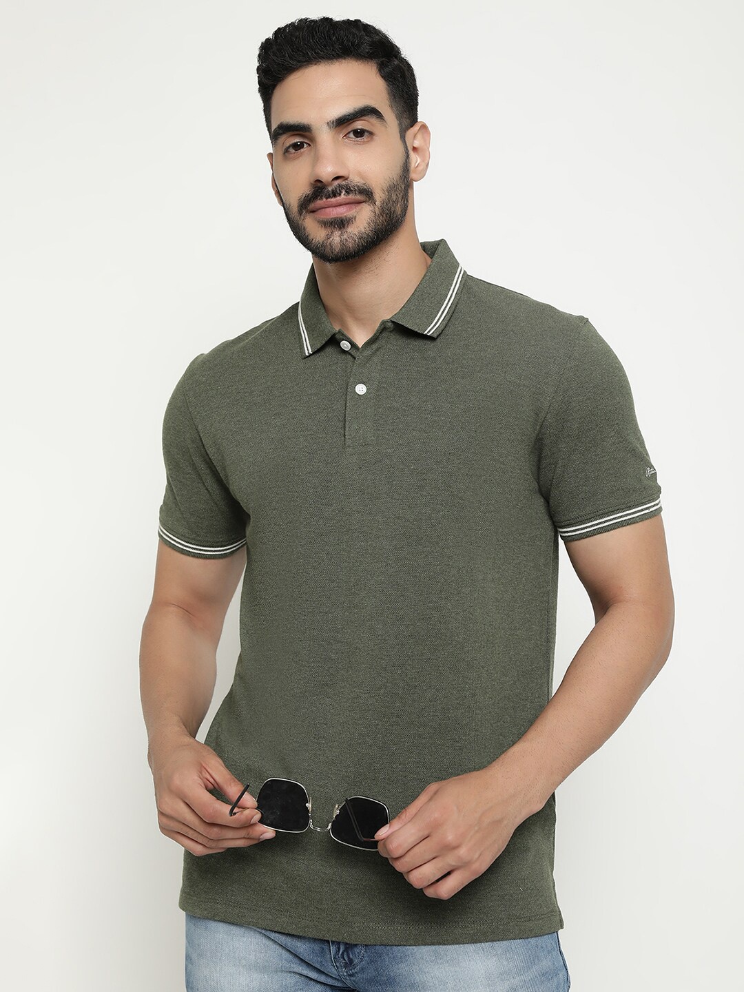 

Octave Polo Collar Cotton T-shirt, Olive