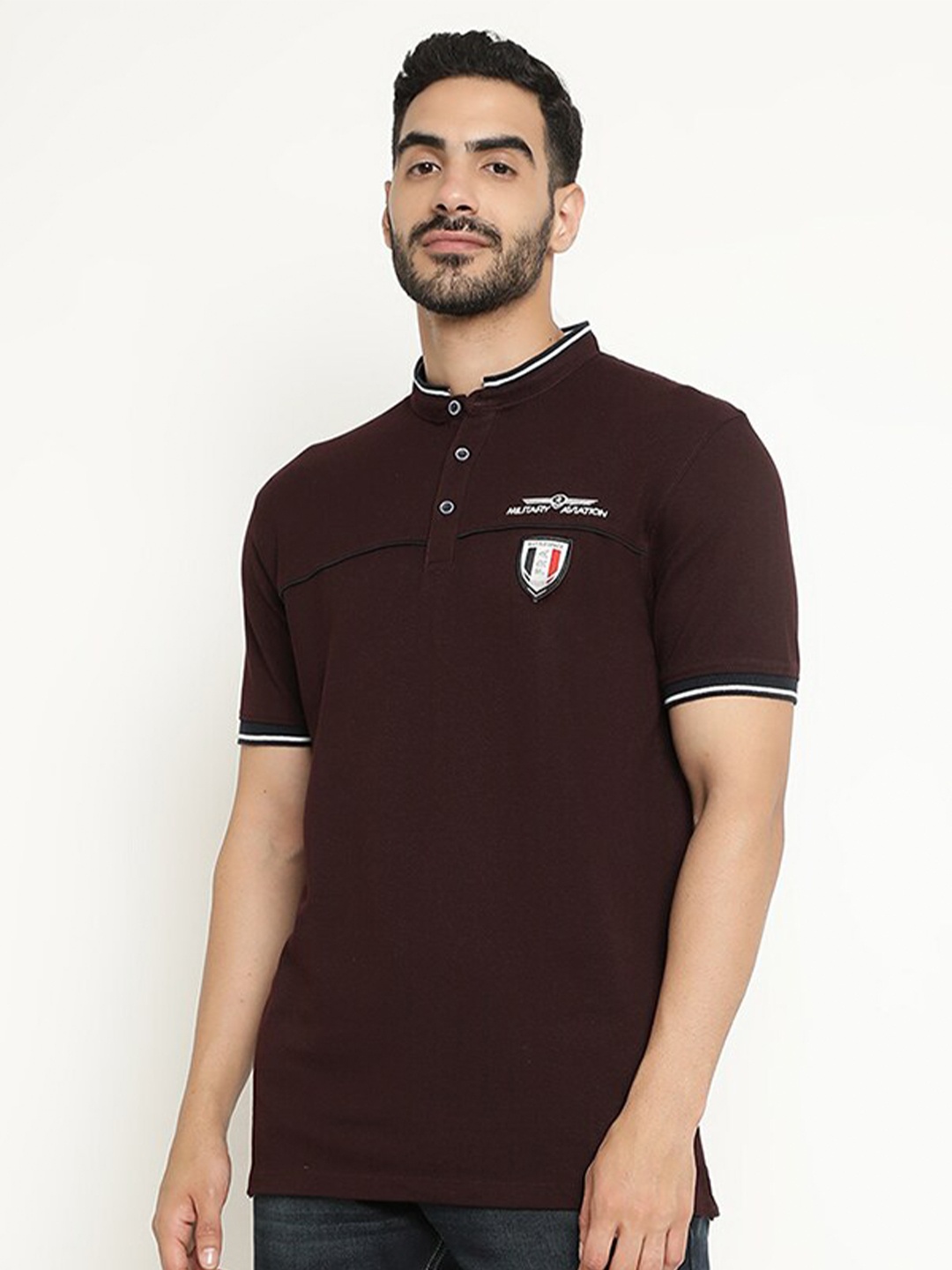 

Octave Polo Collar Cotton T-shirt, Maroon