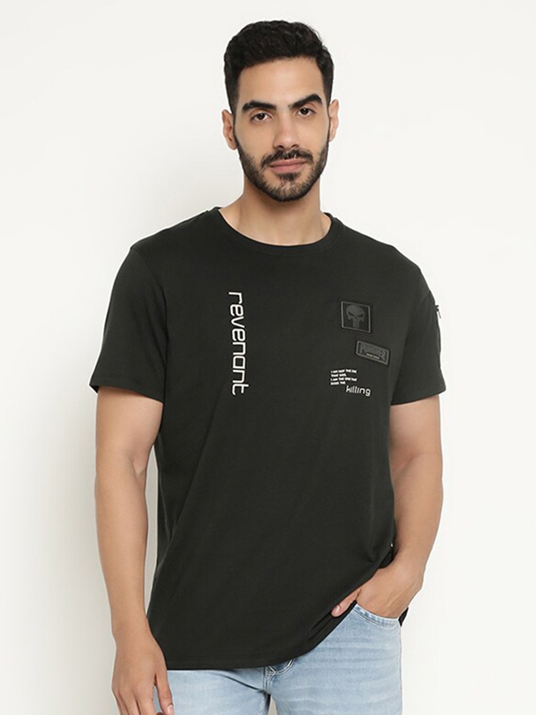 

Octave Typography Printed Cotton T-shirt, Olive