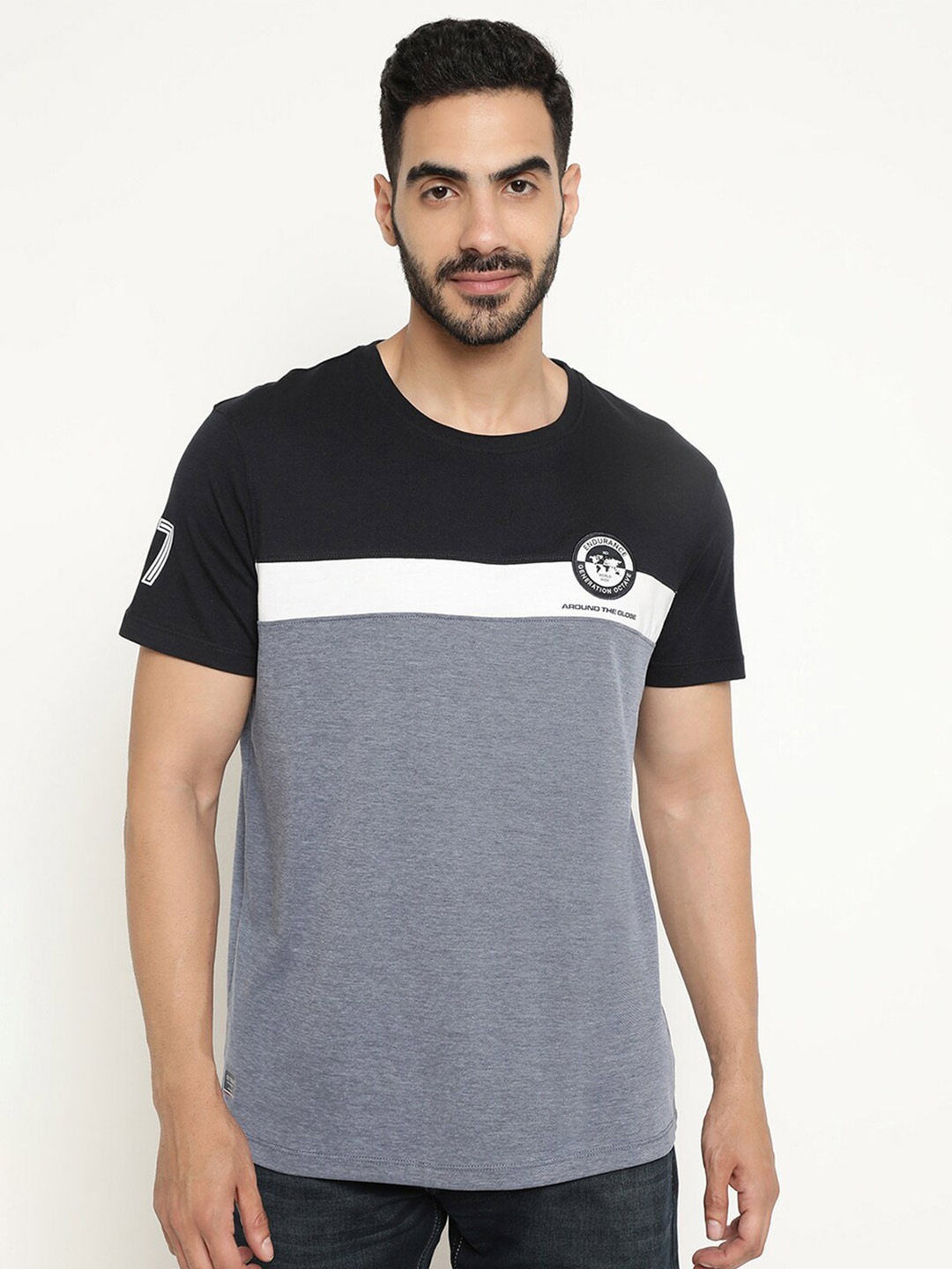 

Octave Colourblocked Cotton T-shirt, Navy blue