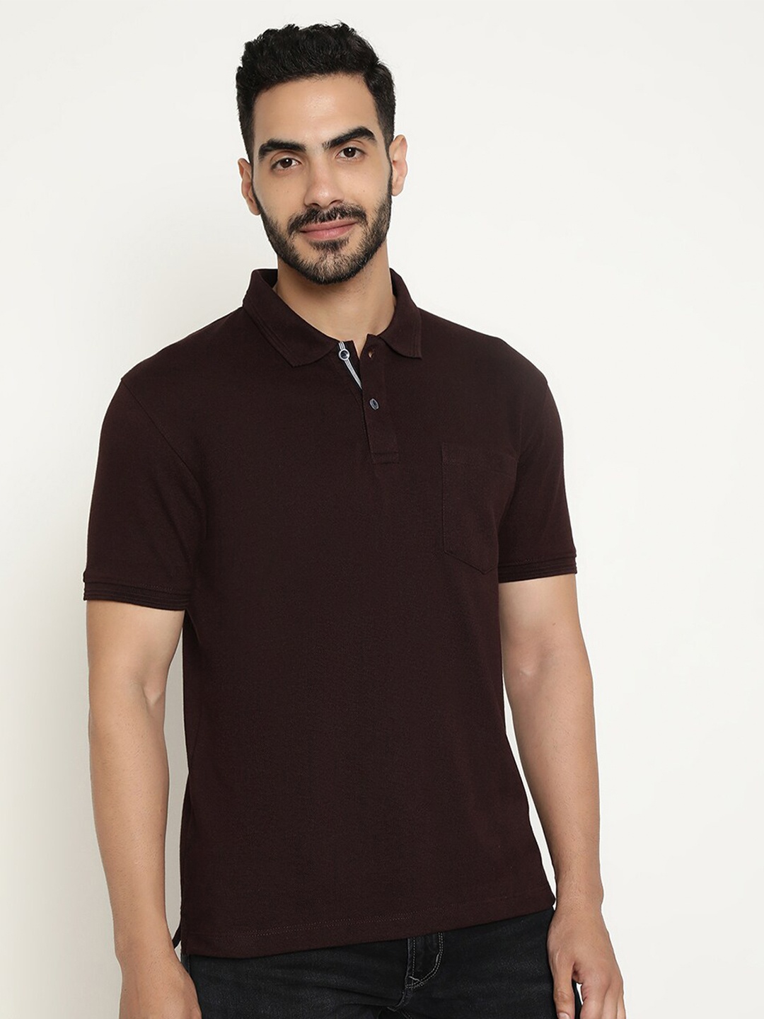 

Octave Polo Collar Cotton T-shirt, Maroon