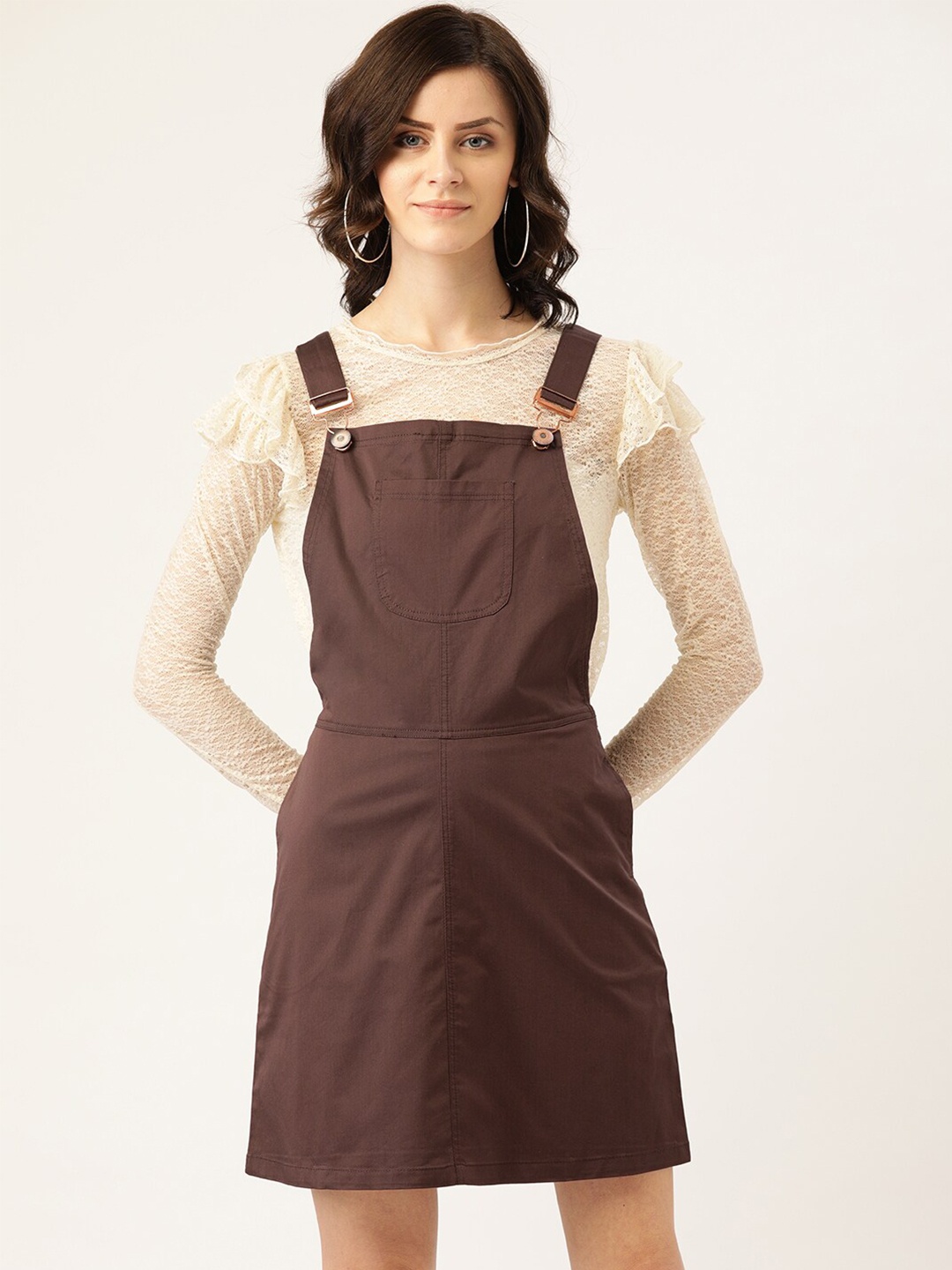 

urSense Above Knee Sleeveless Pinafore Dress, Coffee brown