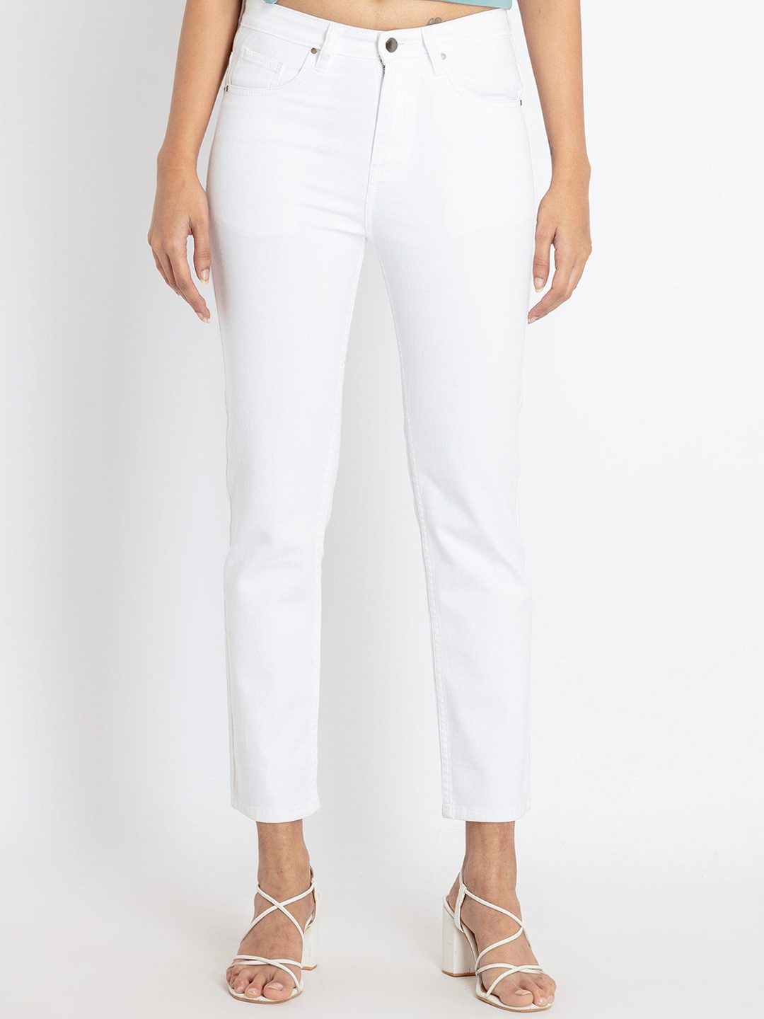 

Status Quo Women Straight Fit Mid-Rise Cotton Jeans, White