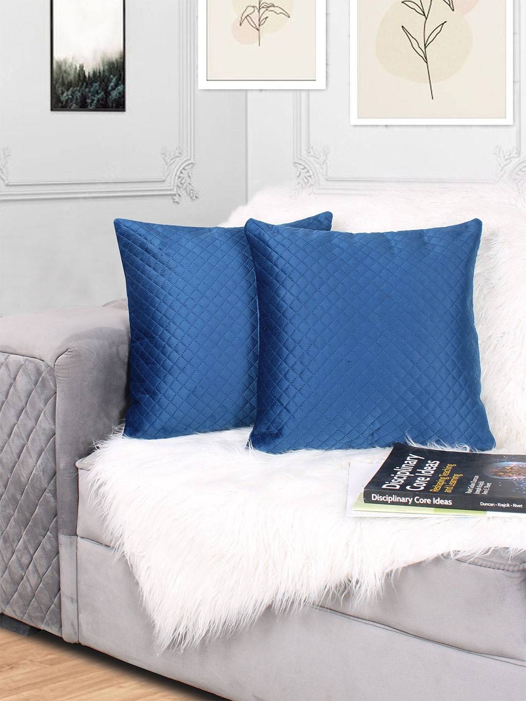 

STITCHNEST Blue 2 Pieces Velvet Square Cushion Covers