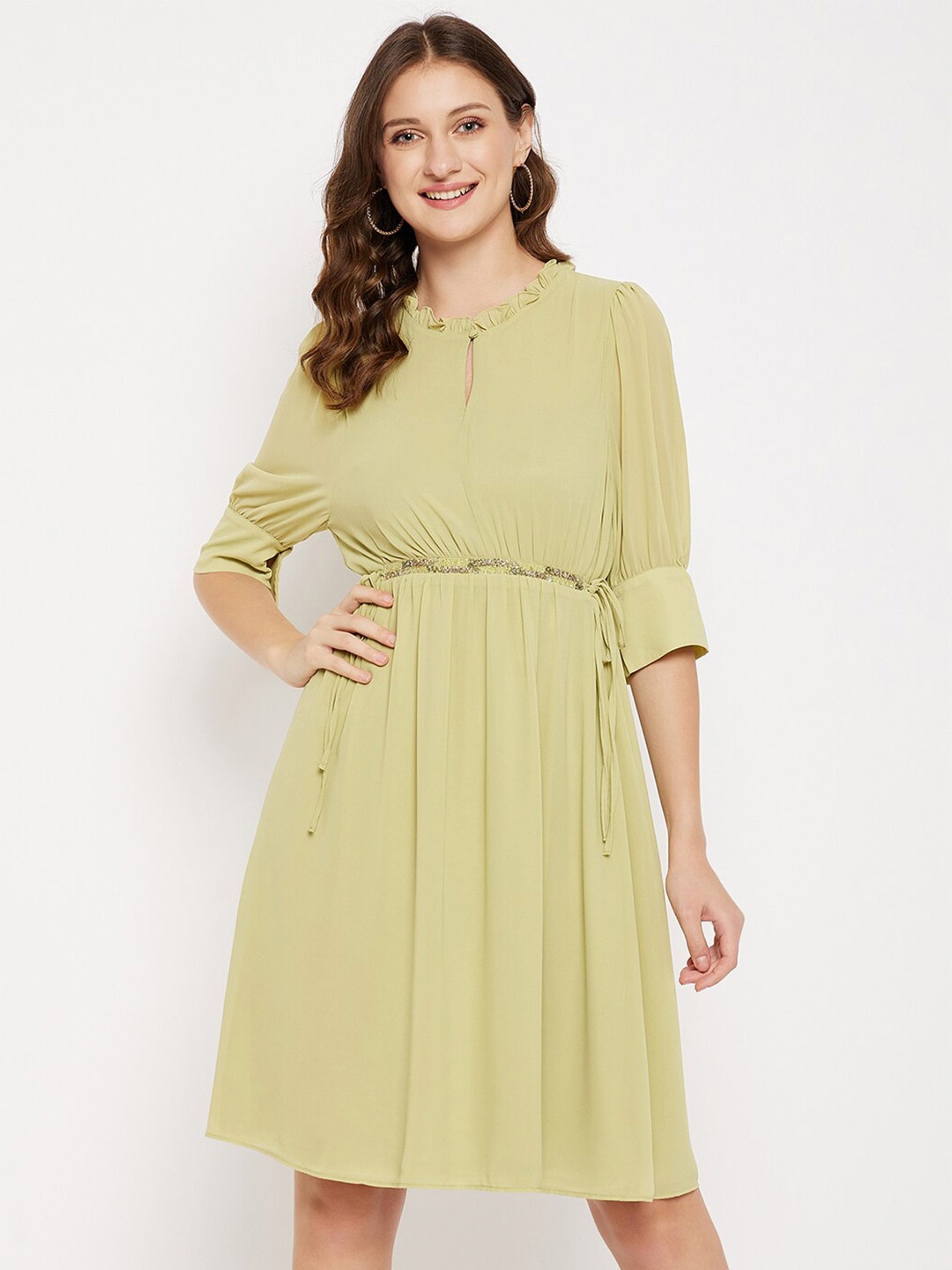 

Madame Keyhole Neck Tie-Up Fit & Flare Dress, Green