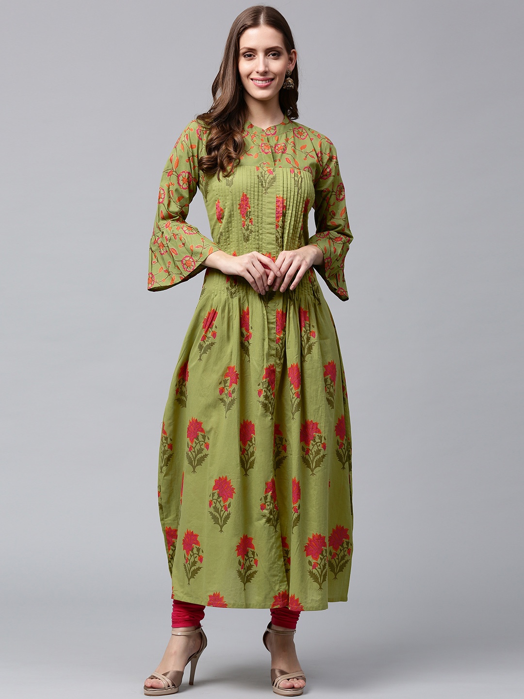 

Nayo Women Green & Pink Printed Anarkali Kurta