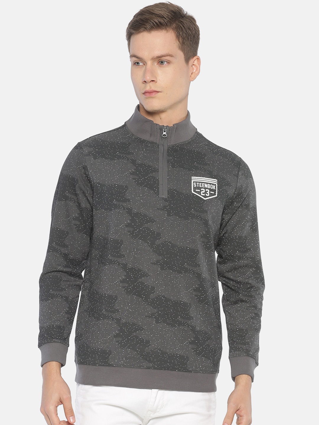 

Steenbok Abstract Printed Cotton Half Zipper Sweatshirt, Grey