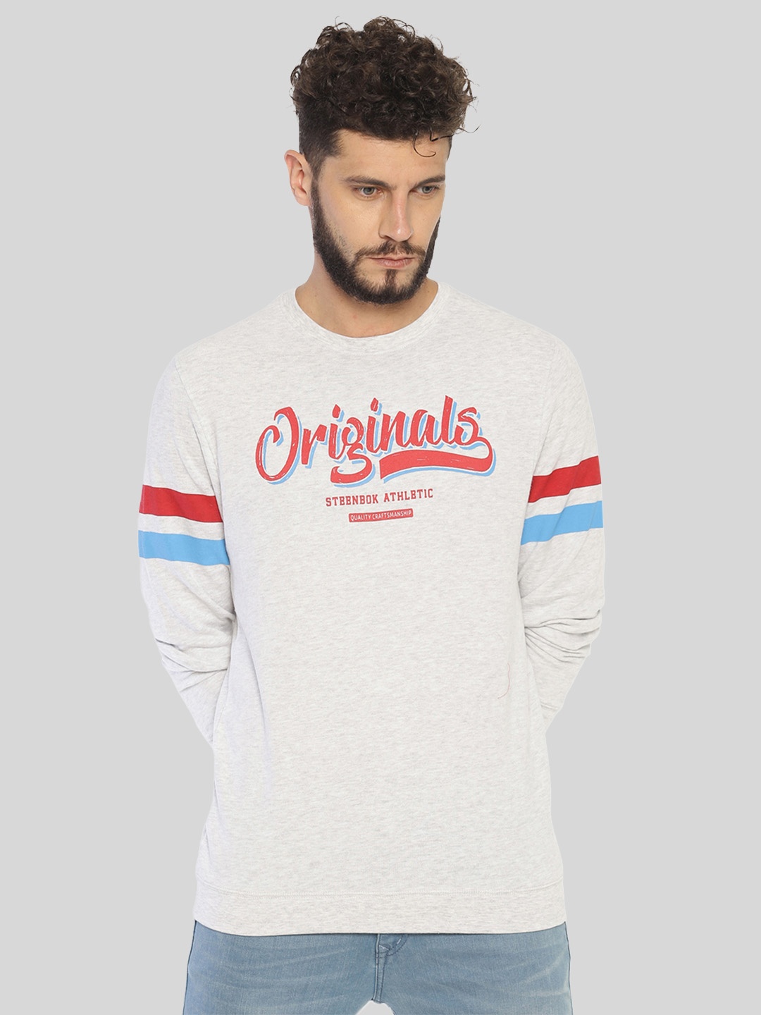 

Steenbok Typography Printed Cotton Pullover Sweatshirt, Grey