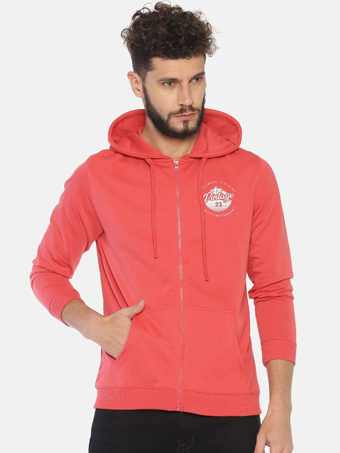 

Steenbok Hooded Cotton Front-Open Sweatshirt, Coral