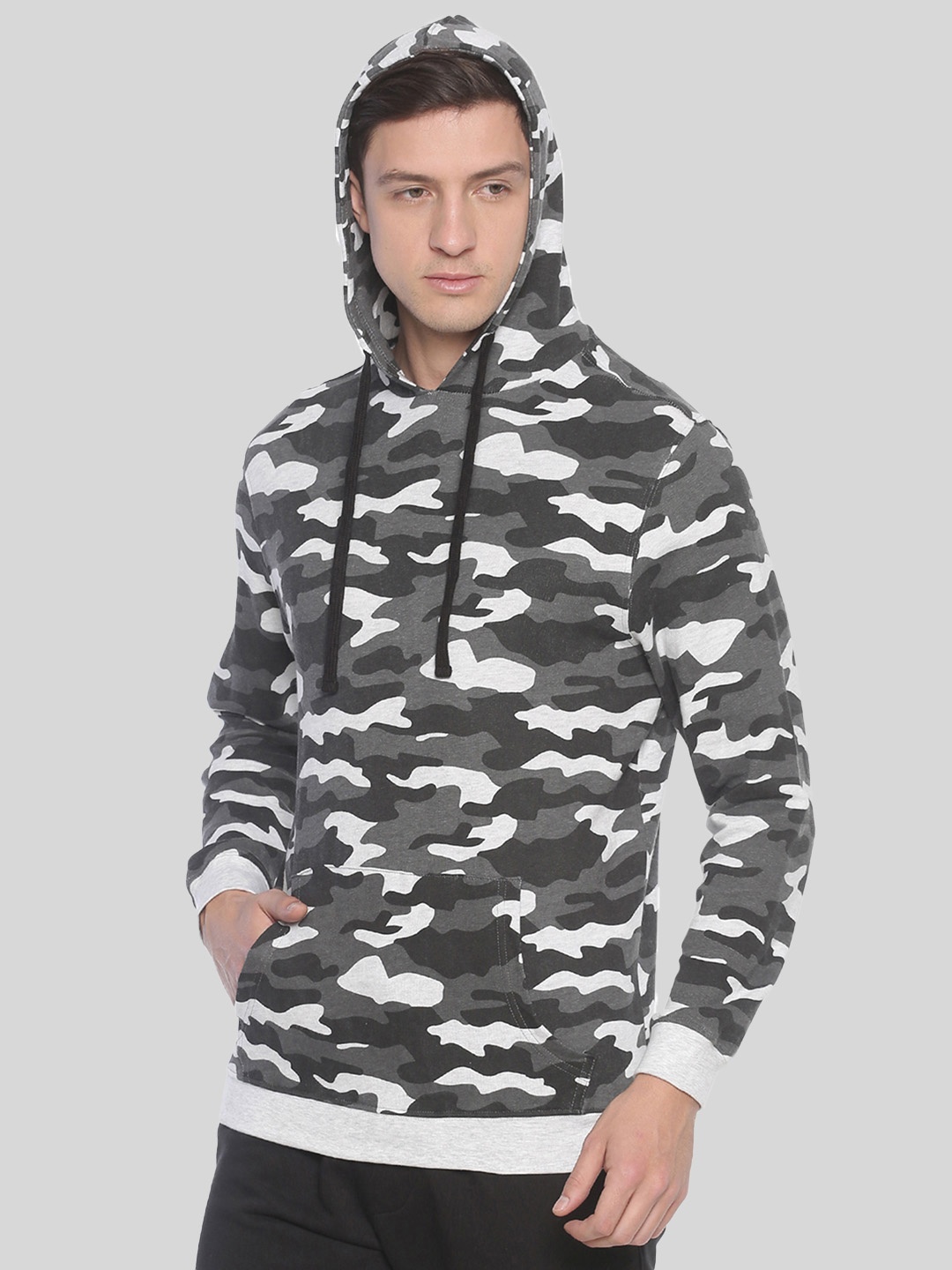 

Steenbok Printed Hooded Cotton Sweatshirt, Grey melange