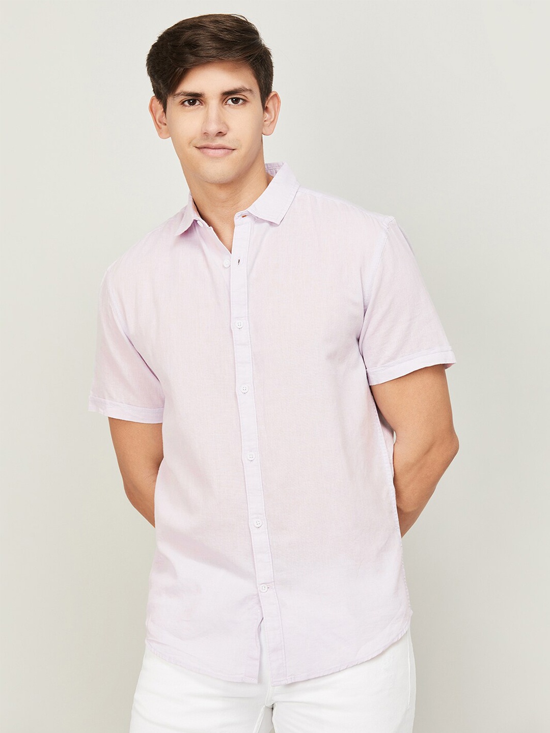 

Fame Forever by Lifestyle Spread Collar Cotton Casual Shirt, Purple