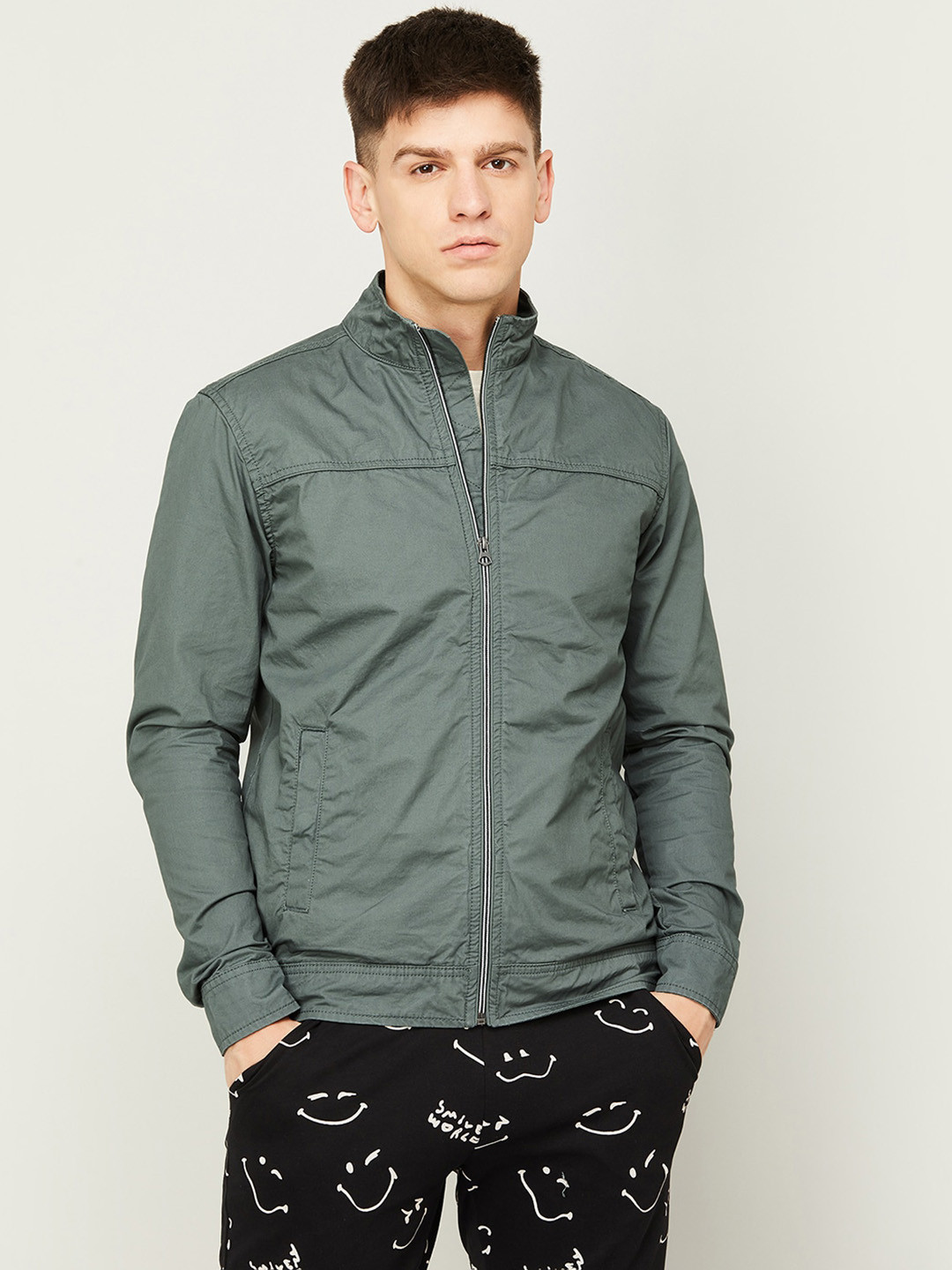 

Fame Forever by Lifestyle Stand Collar Bomber Jacket, Grey