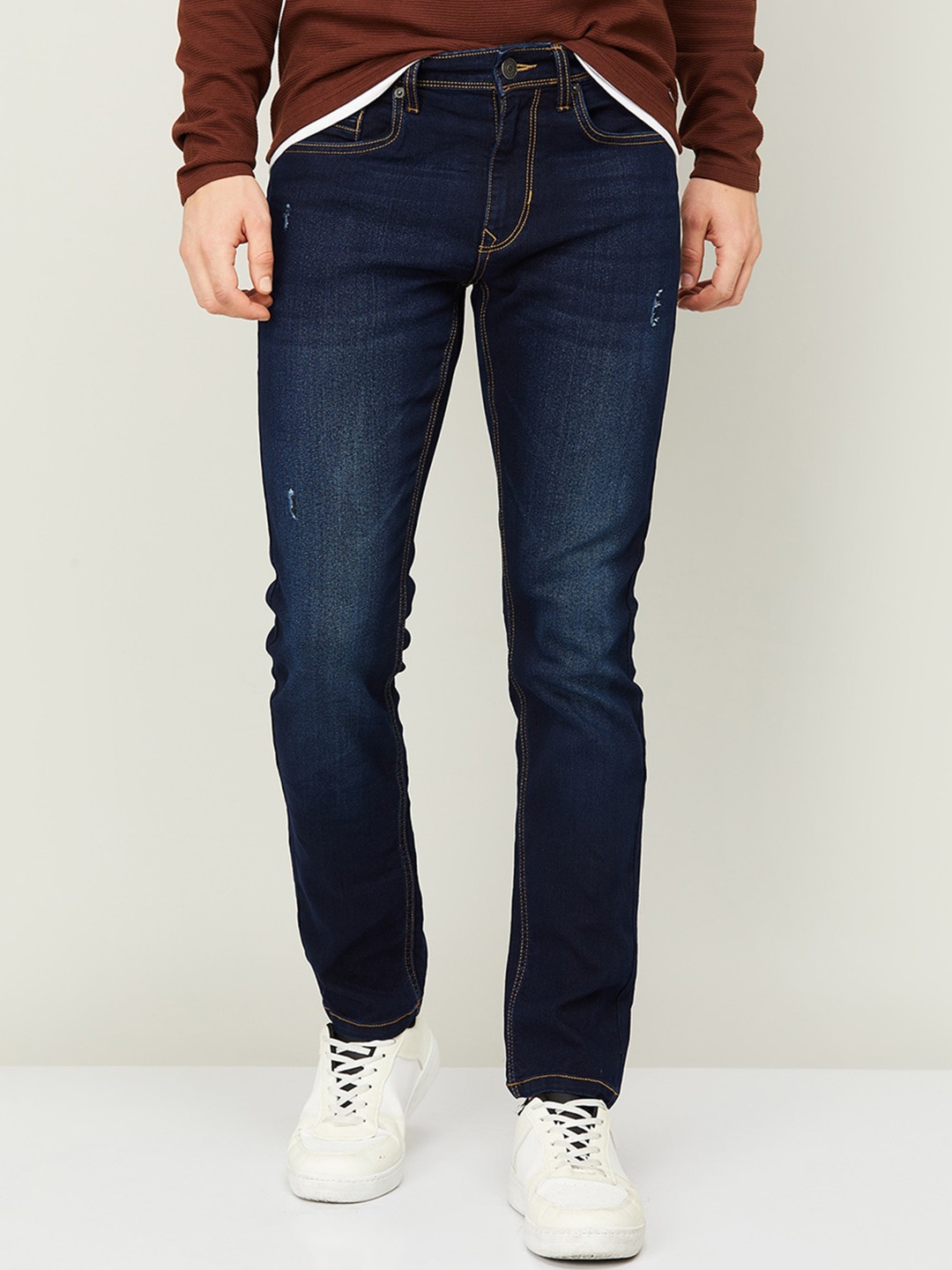 

Fame Forever by Lifestyle Men Regular Fit Low Distress Light Fade Stretchable Cotton Jeans, Navy blue