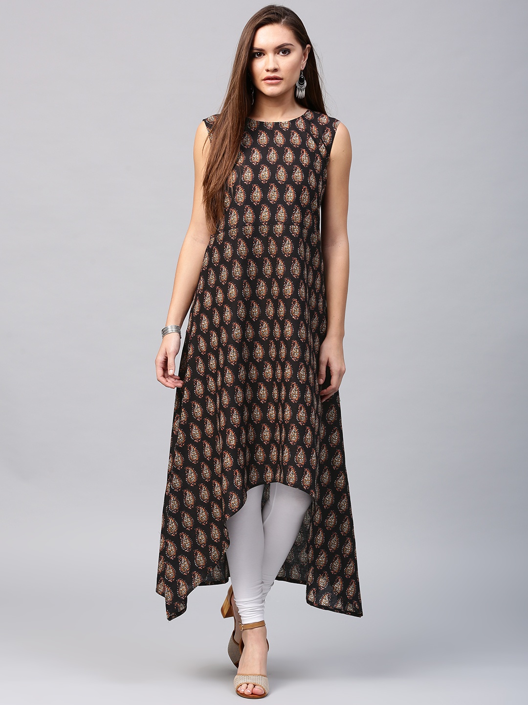 

Nayo Women Black & Mustard Yellow Printed A-Line Kurta